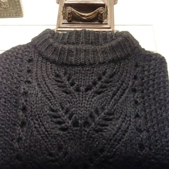 Black Chunky Cable Chunky Knit Long Sleeve Cropped Sweater S (Silverflint) - Picture 7 of 10